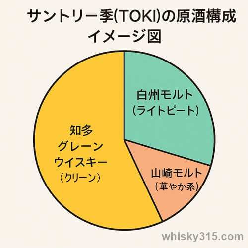 サントリーウイスキーとき、使用原酒の図解